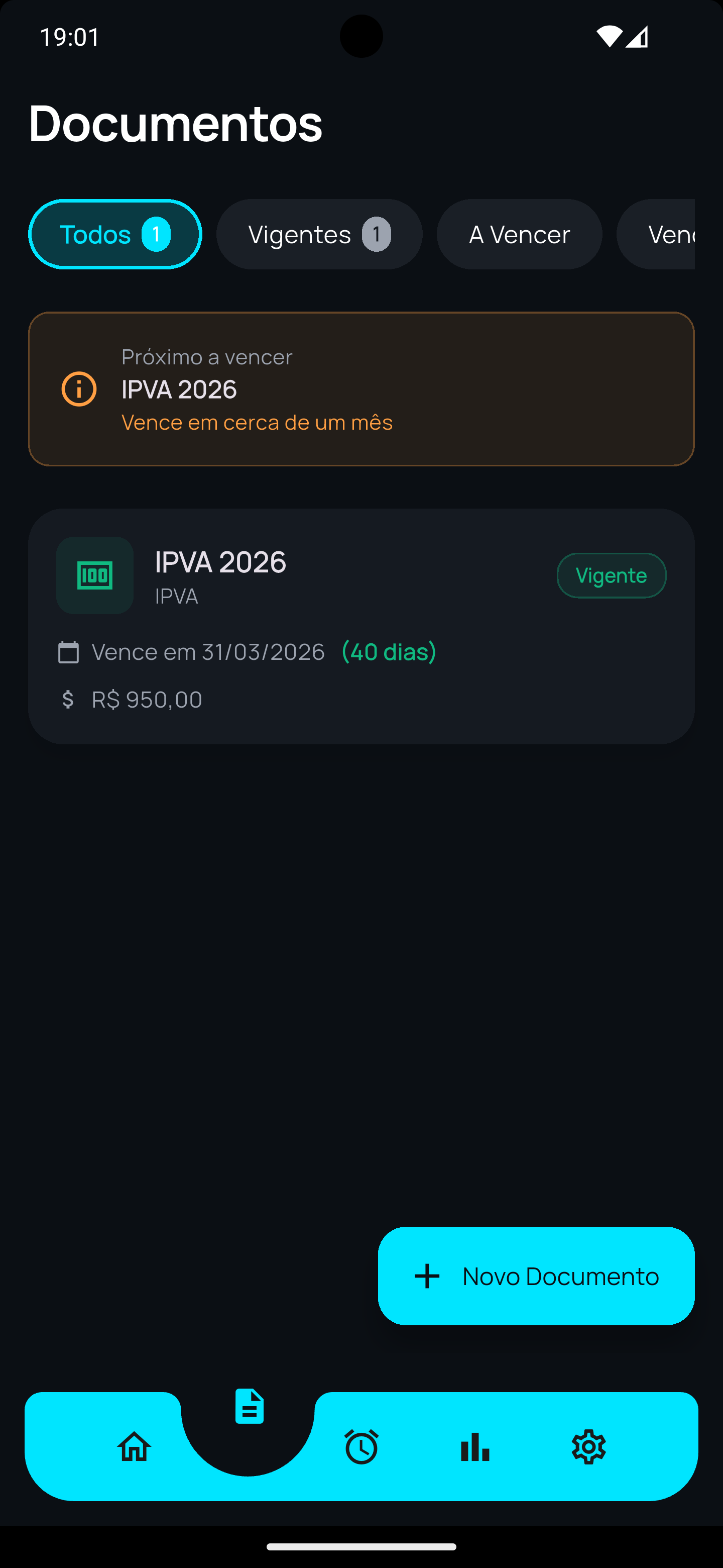 Tela do aplicativo Veeko - Documentos do veículo