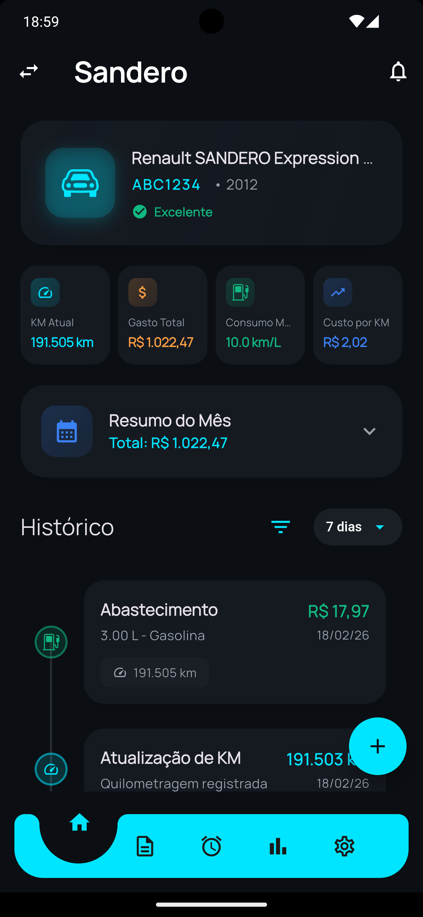 Tela do aplicativo Veeko - Dashboard principal