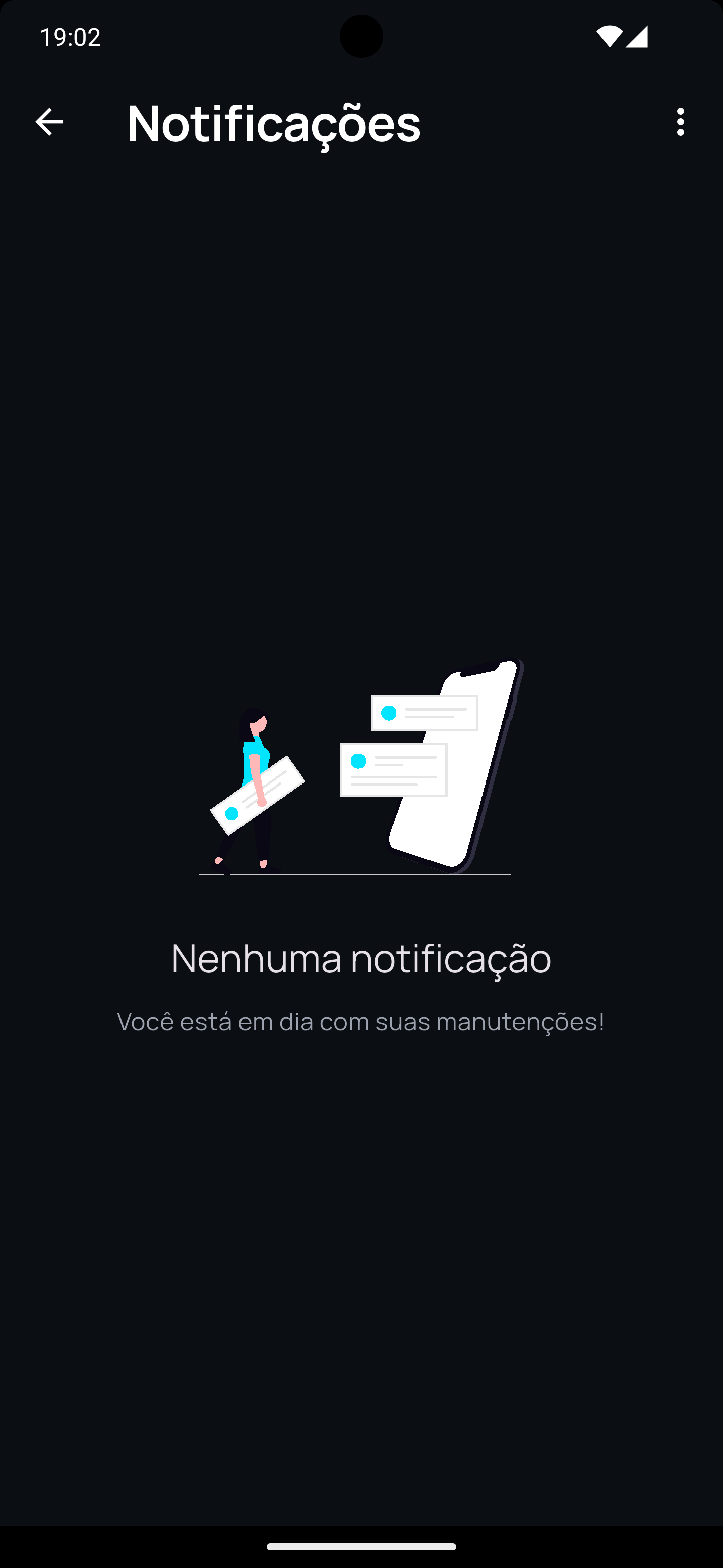 Tela do aplicativo Veeko - Central de notificações